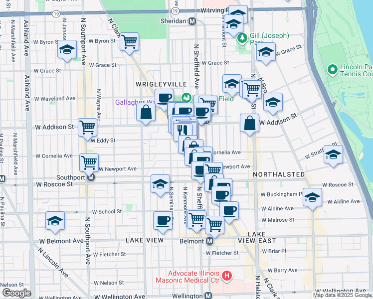 map of restaurants, bars, coffee shops, grocery stores, and more near 3517 North Clark Street in Chicago