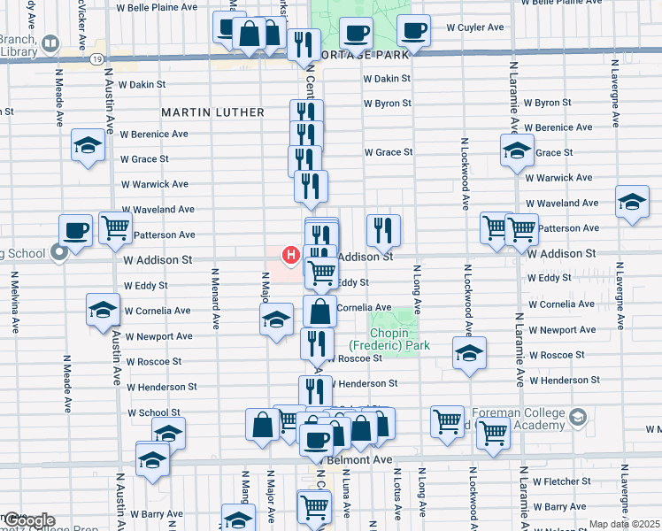 map of restaurants, bars, coffee shops, grocery stores, and more near in Chicago