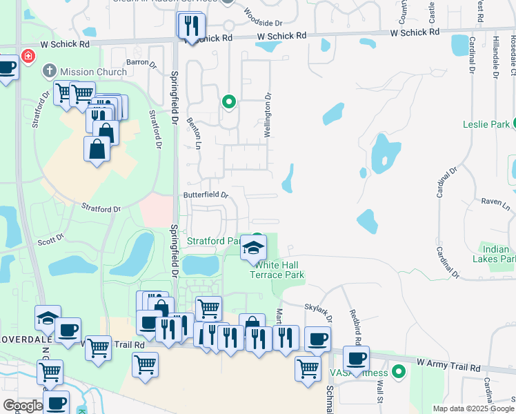 map of restaurants, bars, coffee shops, grocery stores, and more near 122 Glengarry Drive in Bloomingdale