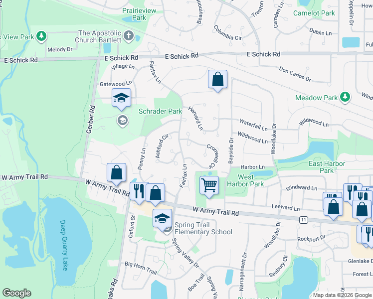 map of restaurants, bars, coffee shops, grocery stores, and more near 403 Cromwell Circle in Bartlett