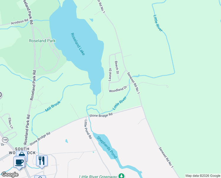 map of restaurants, bars, coffee shops, grocery stores, and more near 26 Laurel Drive in Woodstock