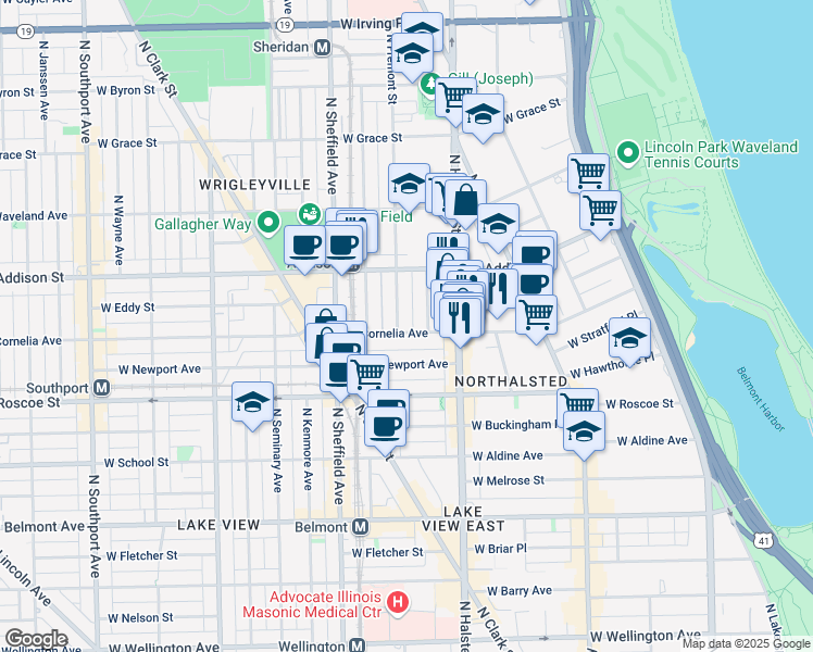 map of restaurants, bars, coffee shops, grocery stores, and more near 3516 North Reta Avenue in Chicago