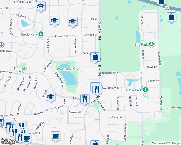 map of restaurants, bars, coffee shops, grocery stores, and more near 241 Hedge Row Drive in Bloomingdale