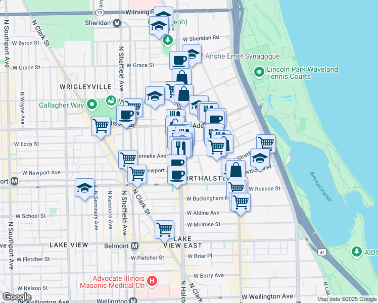 map of restaurants, bars, coffee shops, grocery stores, and more near 729 West Brompton Avenue in Chicago