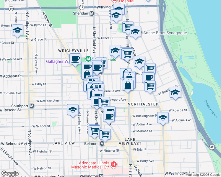 map of restaurants, bars, coffee shops, grocery stores, and more near in Chicago