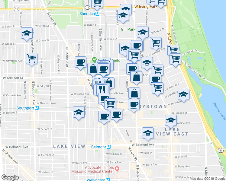 map of restaurants, bars, coffee shops, grocery stores, and more near in Chicago