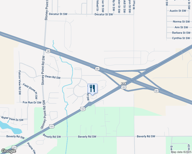 map of restaurants, bars, coffee shops, grocery stores, and more near 5926 Dean Road Southwest in Cedar Rapids