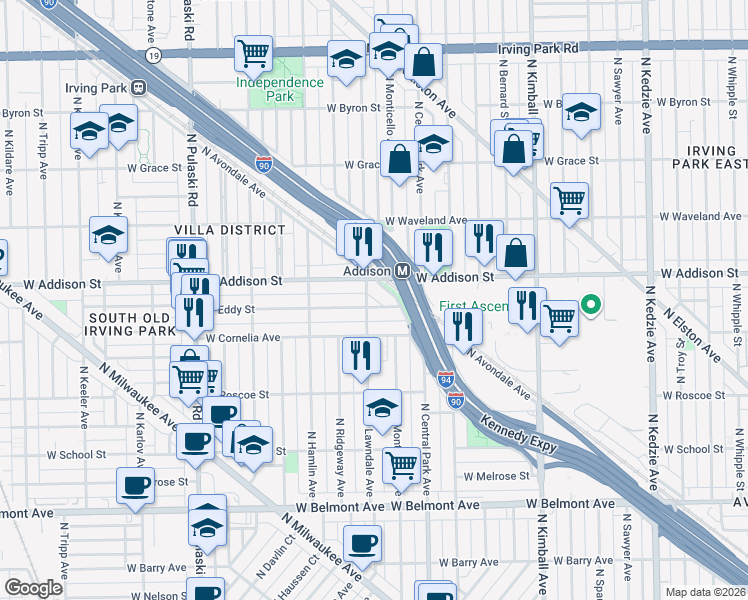 map of restaurants, bars, coffee shops, grocery stores, and more near in Chicago