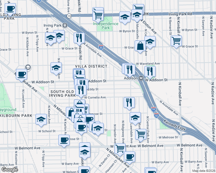 map of restaurants, bars, coffee shops, grocery stores, and more near in Chicago