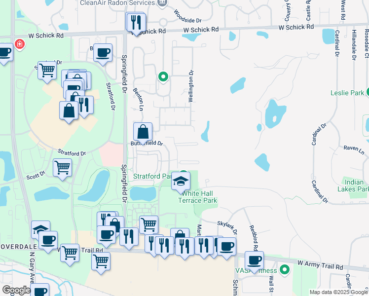 map of restaurants, bars, coffee shops, grocery stores, and more near 122 Glengarry Drive in Bloomingdale