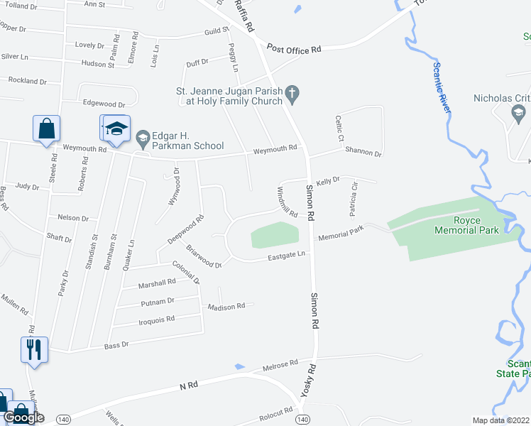 map of restaurants, bars, coffee shops, grocery stores, and more near 45 Eastgate Lane in Enfield