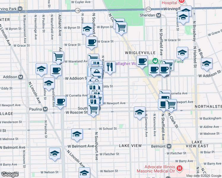 map of restaurants, bars, coffee shops, grocery stores, and more near in Chicago
