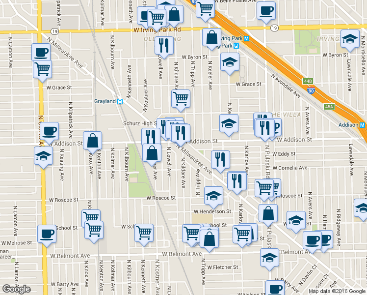 map of restaurants, bars, coffee shops, grocery stores, and more near in Chicago