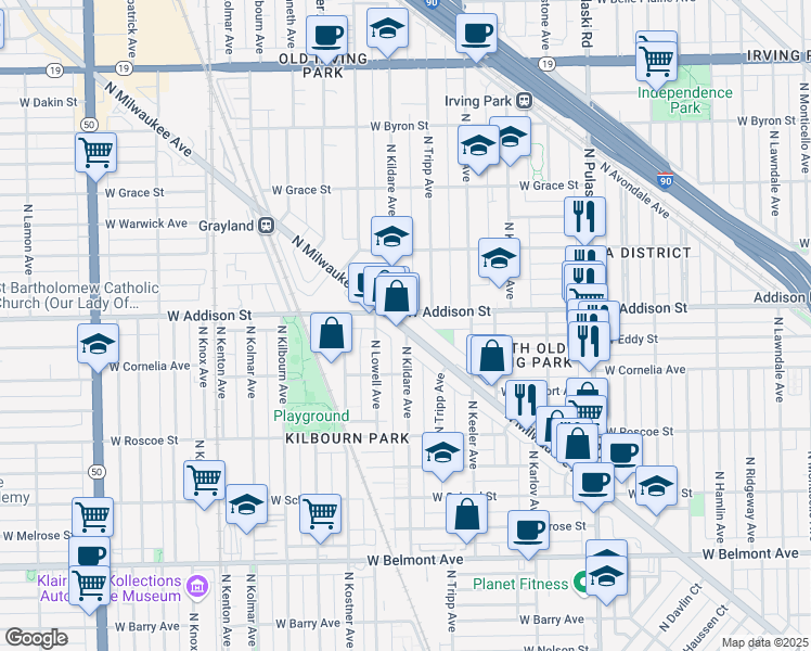 map of restaurants, bars, coffee shops, grocery stores, and more near in Chicago