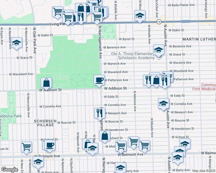 map of restaurants, bars, coffee shops, grocery stores, and more near in Chicago