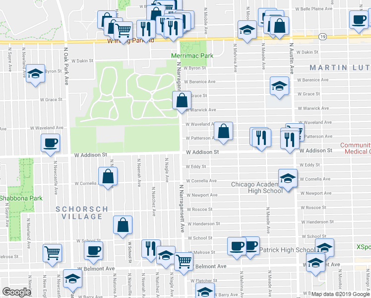 map of restaurants, bars, coffee shops, grocery stores, and more near in Chicago