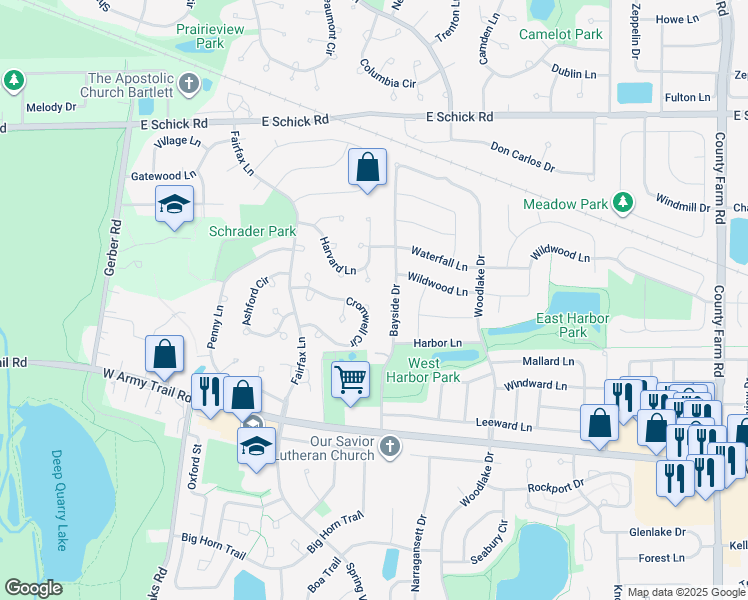 map of restaurants, bars, coffee shops, grocery stores, and more near 430 Cromwell Circle in Bartlett