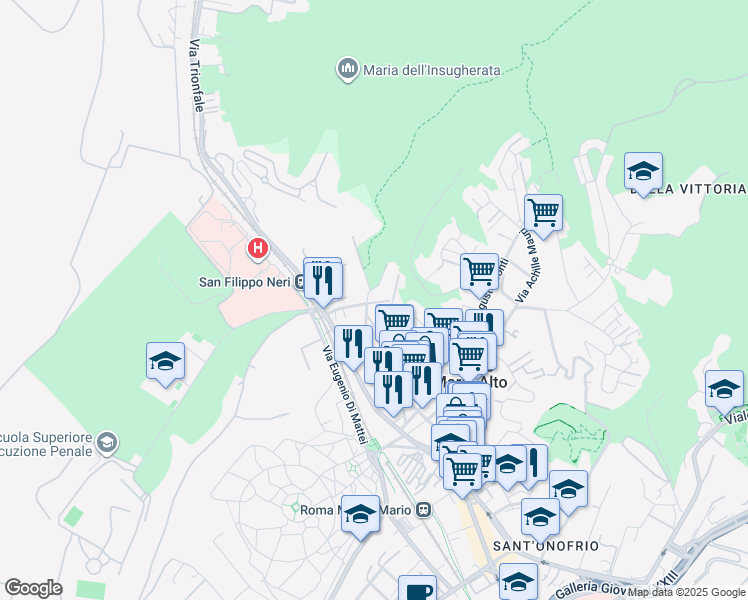 map of restaurants, bars, coffee shops, grocery stores, and more near 2 Via Paolo Emilio Castagnola in Roma