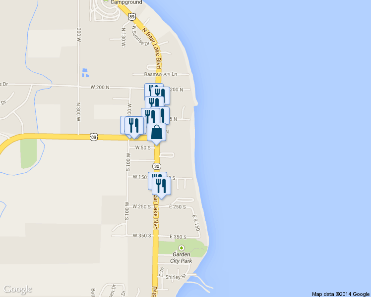 map of restaurants, bars, coffee shops, grocery stores, and more near 20 South Lakeside Drive in Garden City