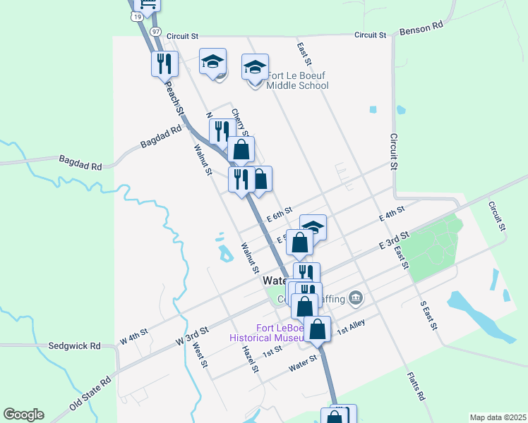 map of restaurants, bars, coffee shops, grocery stores, and more near 611 High St in Waterford