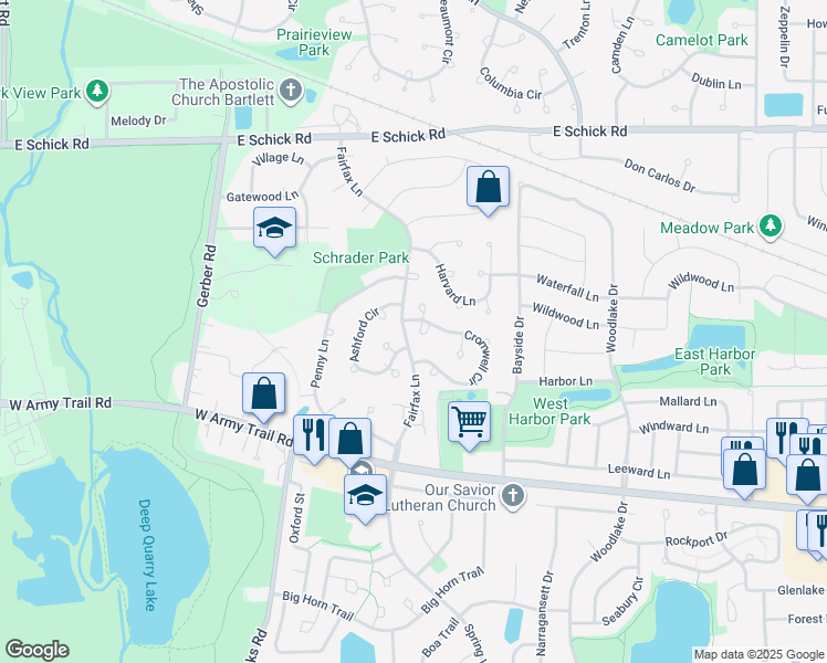 map of restaurants, bars, coffee shops, grocery stores, and more near 401 Cromwell Circle in Bartlett