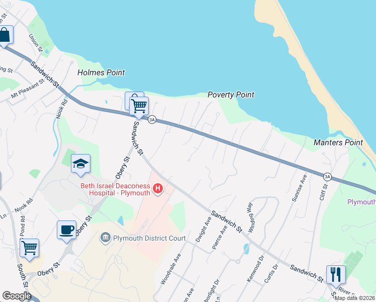 map of restaurants, bars, coffee shops, grocery stores, and more near 7 Hill Dale Road in Plymouth