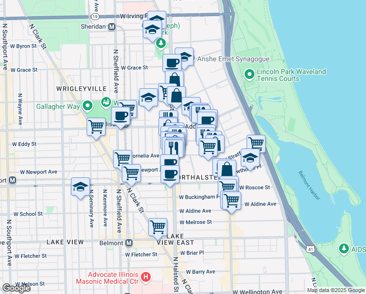 map of restaurants, bars, coffee shops, grocery stores, and more near 755 West Brompton Avenue in Chicago