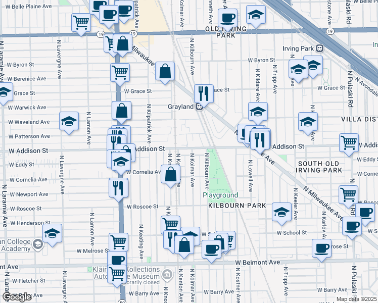 map of restaurants, bars, coffee shops, grocery stores, and more near 4535 West Addison Street in Chicago