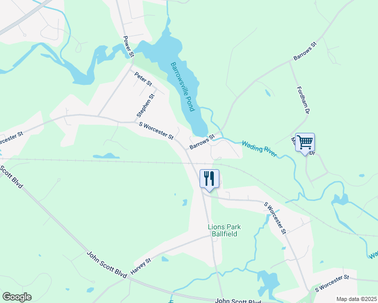 map of restaurants, bars, coffee shops, grocery stores, and more near 148 Barrows Street in Norton