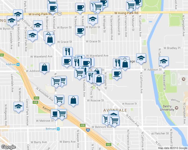 map of restaurants, bars, coffee shops, grocery stores, and more near in Chicago