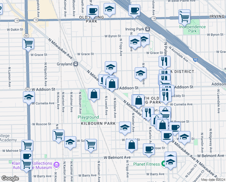 map of restaurants, bars, coffee shops, grocery stores, and more near in Chicago