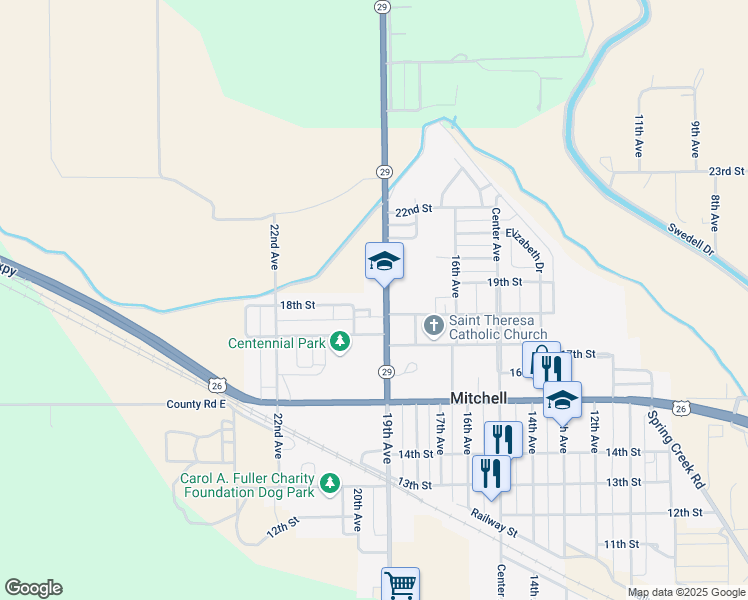 map of restaurants, bars, coffee shops, grocery stores, and more near 1775-1899 19th Ave in Mitchell
