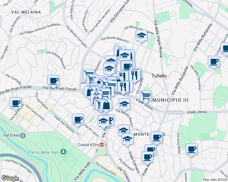 map of restaurants, bars, coffee shops, grocery stores, and more near 294 Viale Jonio in Roma