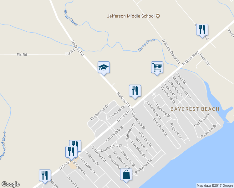 map of restaurants, bars, coffee shops, grocery stores, and more near 2956 Nadeau Road in Monroe