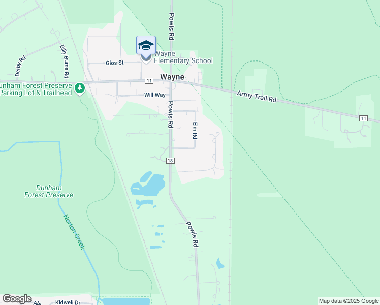 map of restaurants, bars, coffee shops, grocery stores, and more near 31W729 Peterson Drive in Wayne
