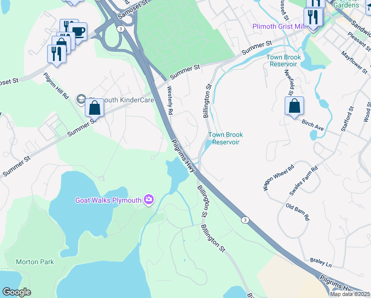 map of restaurants, bars, coffee shops, grocery stores, and more near 6 Chapel Hill Drive in Plymouth