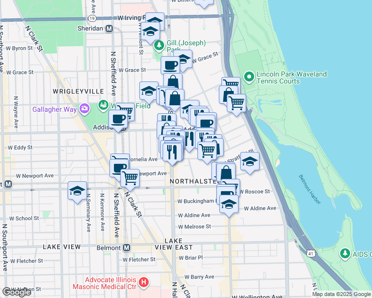 map of restaurants, bars, coffee shops, grocery stores, and more near 729 West Brompton Avenue in Chicago