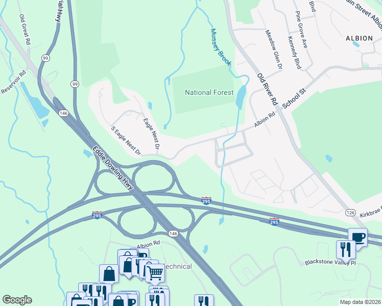 map of restaurants, bars, coffee shops, grocery stores, and more near 290 Albion Road in Lincoln