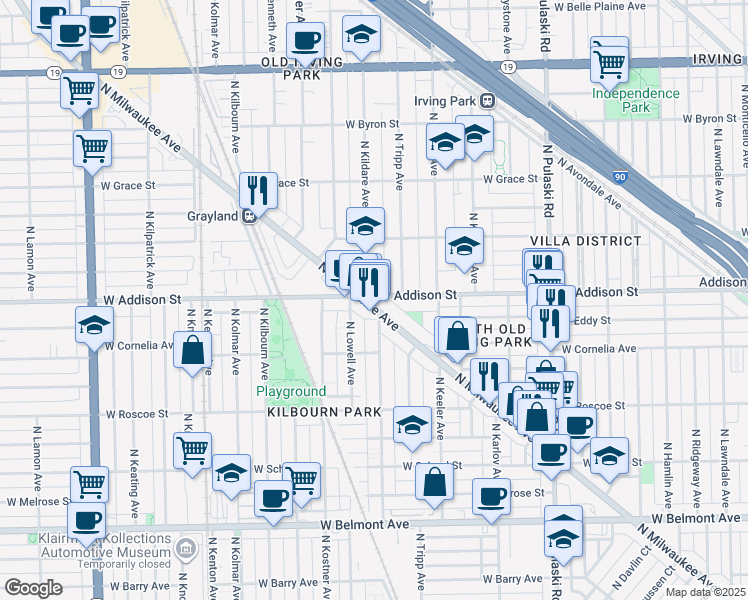 map of restaurants, bars, coffee shops, grocery stores, and more near 4267 West Addison Street in Chicago