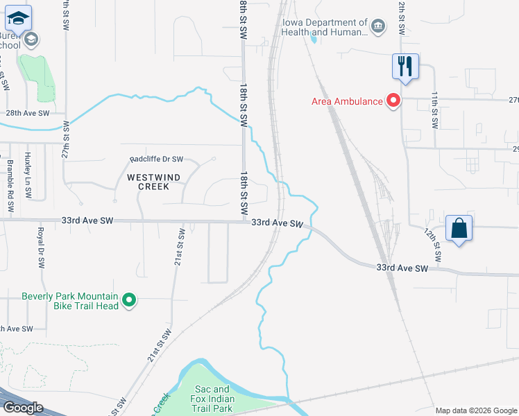 map of restaurants, bars, coffee shops, grocery stores, and more near 3235 Blackberry Circle Southwest in Cedar Rapids