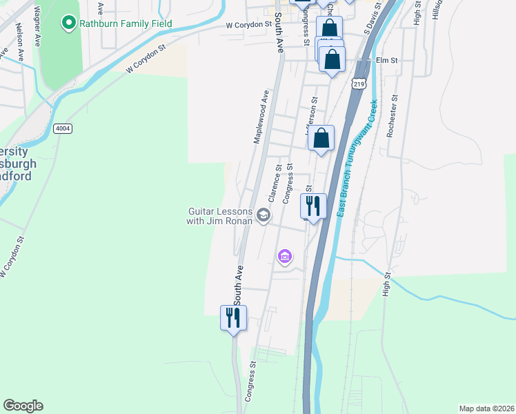 map of restaurants, bars, coffee shops, grocery stores, and more near 275-299 State Route 4007 in Bradford