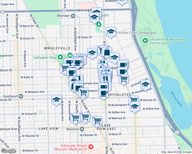map of restaurants, bars, coffee shops, grocery stores, and more near 3516 North Reta Avenue in Chicago