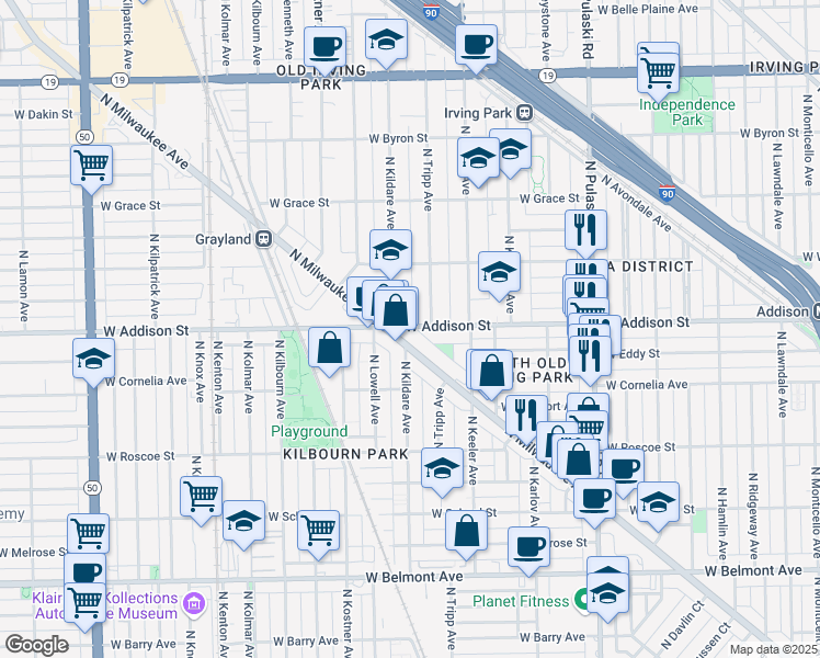 map of restaurants, bars, coffee shops, grocery stores, and more near in Chicago