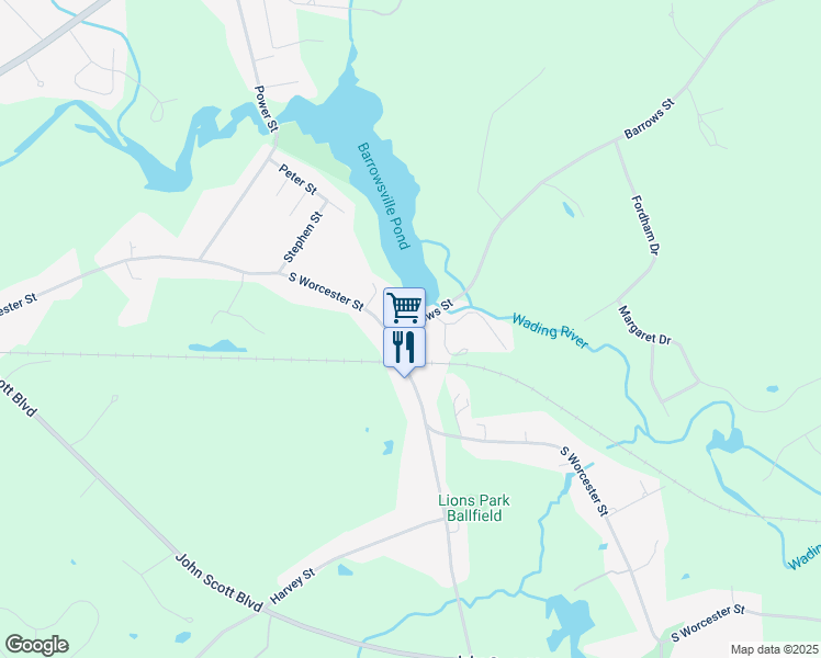 map of restaurants, bars, coffee shops, grocery stores, and more near 148 Barrows Street in Norton
