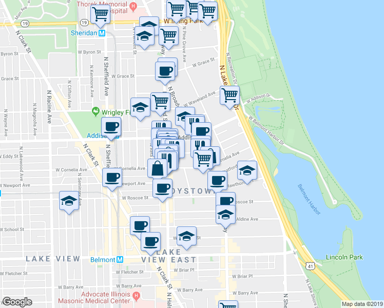 map of restaurants, bars, coffee shops, grocery stores, and more near 729 West Brompton Avenue in Chicago