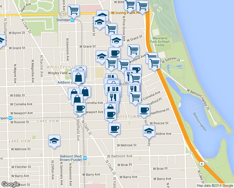 map of restaurants, bars, coffee shops, grocery stores, and more near in Chicago