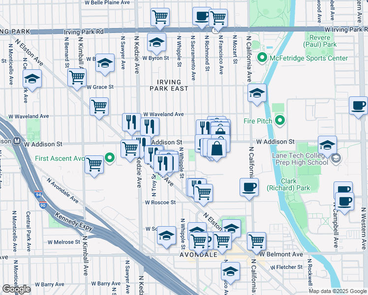 map of restaurants, bars, coffee shops, grocery stores, and more near in Chicago