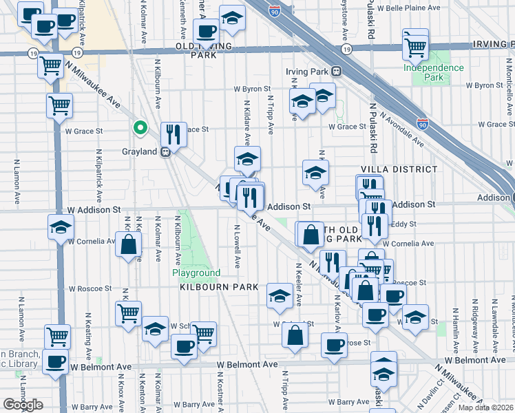 map of restaurants, bars, coffee shops, grocery stores, and more near in Chicago
