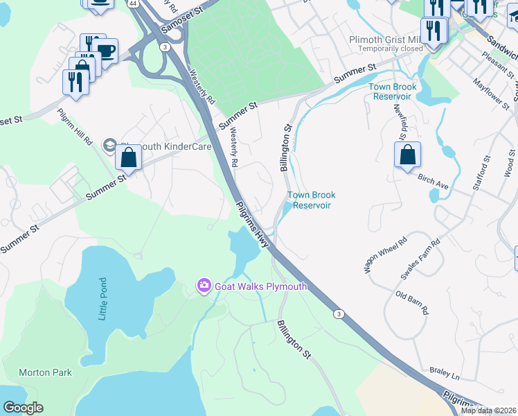 map of restaurants, bars, coffee shops, grocery stores, and more near 10 Chapel Hill Drive in Plymouth