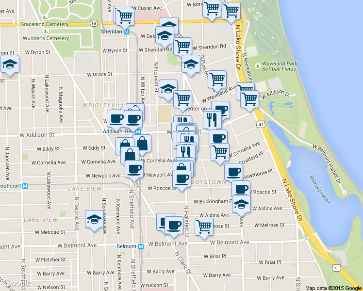 map of restaurants, bars, coffee shops, grocery stores, and more near in Chicago